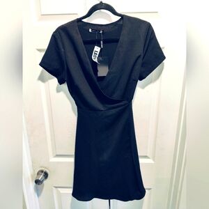 NWT C'est Moi Clothing Black Wrap LBD Dress Sz L